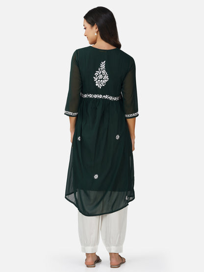 Emerald Green Alia Cut Lucknowi Chikankari Kurta