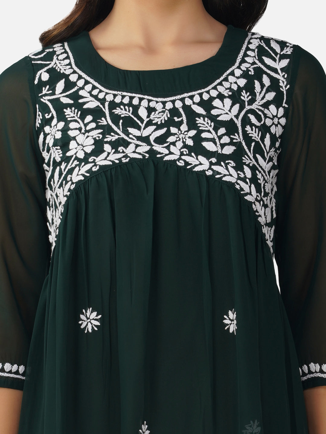 Emerald Green Alia Cut Lucknowi Chikankari Kurta