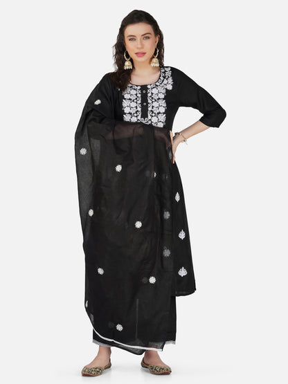 Black Rayon Lucknowi Chikankari Kurta and Bottom Set