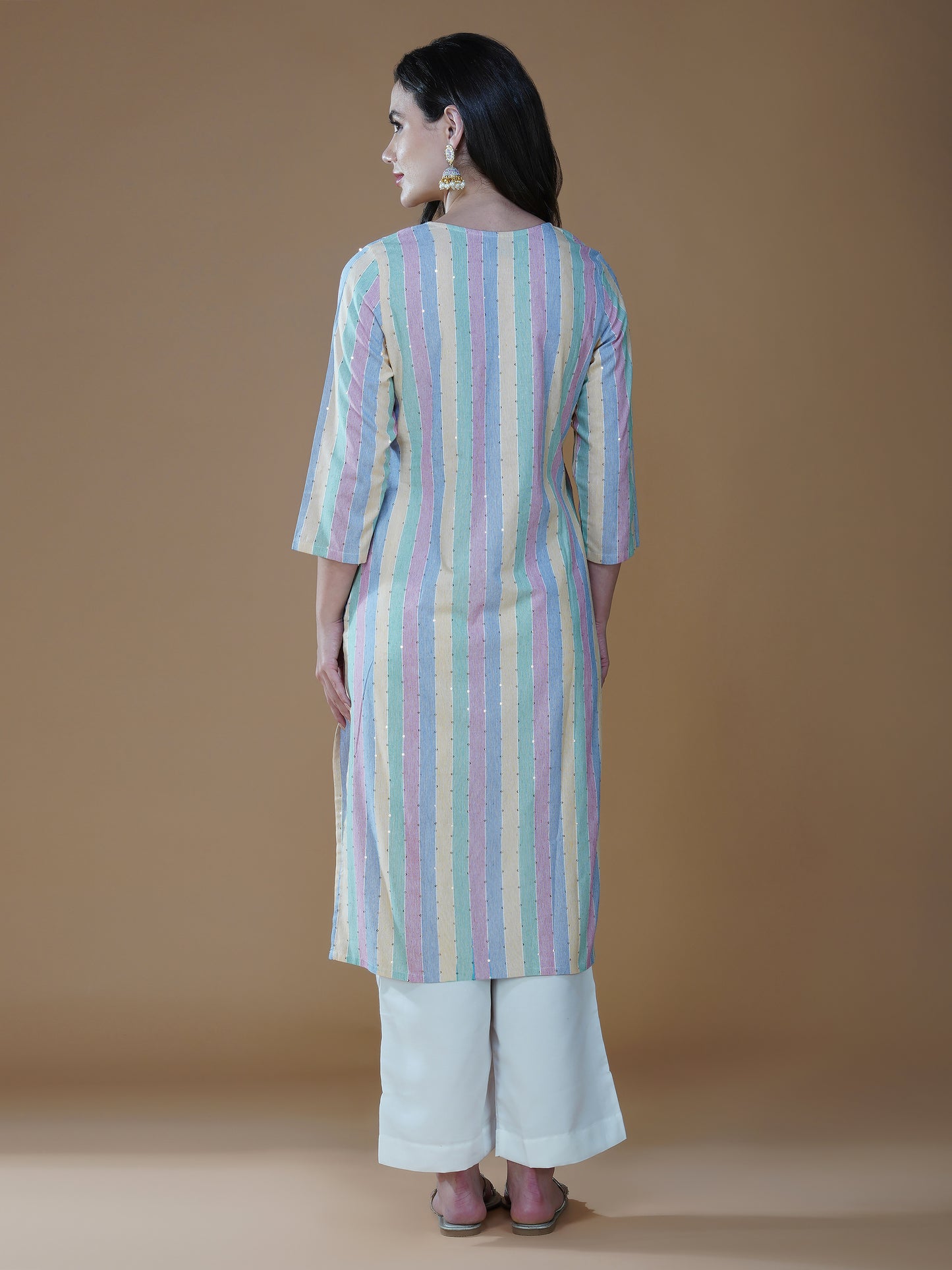 Pastel Delight Striped Lucknowi Chikankari Cotton Kurta