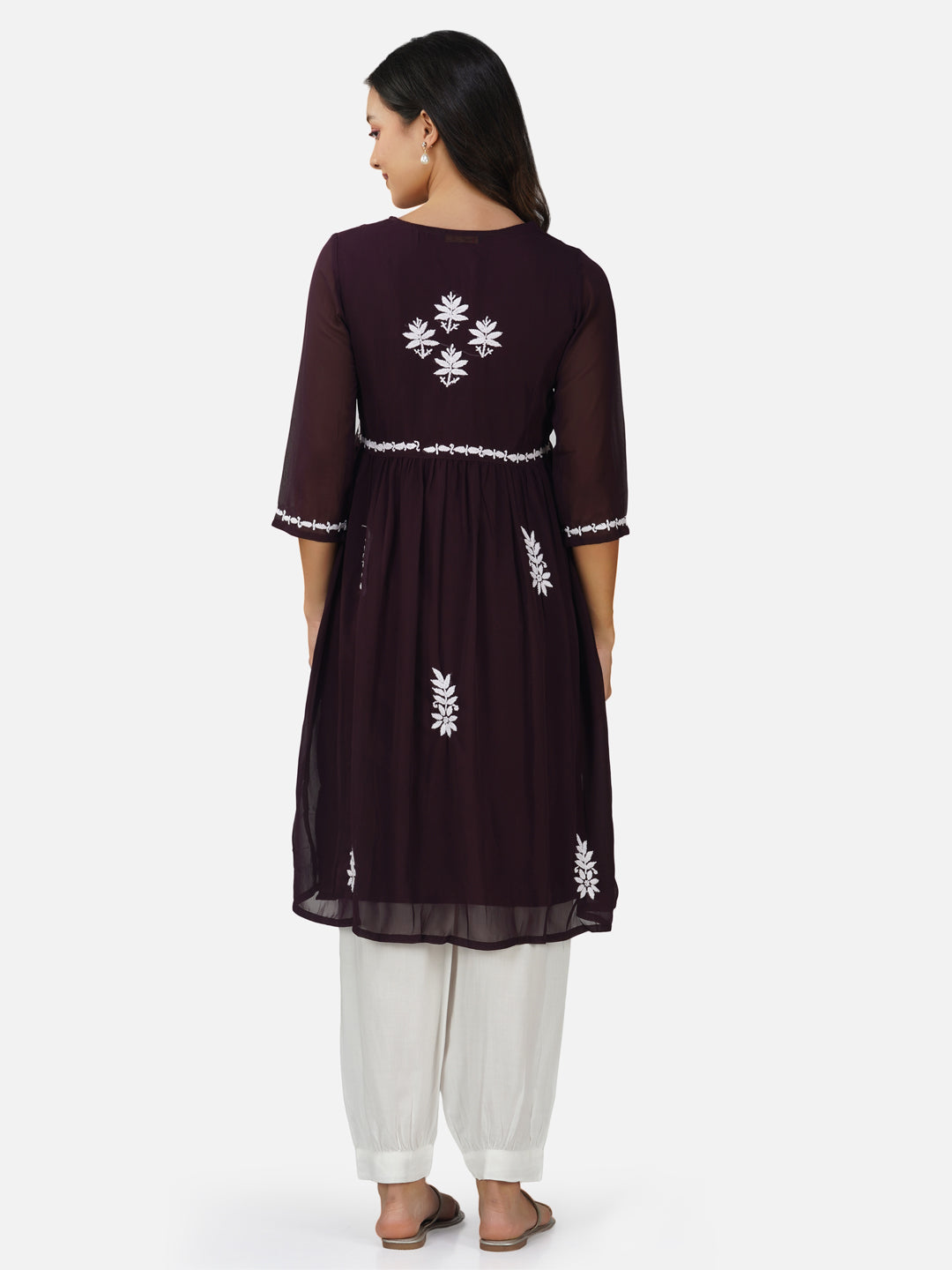 Deep Plum Lucknowi Alia Cut Chikankari Kurta