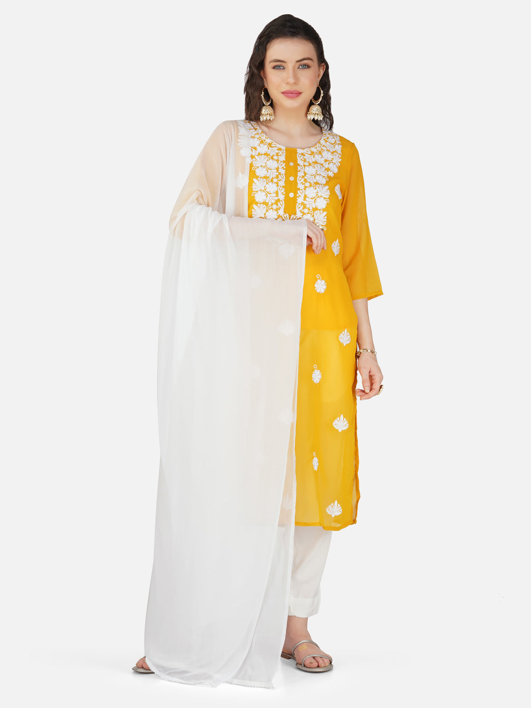 Sunny Yellow Lucknowi Chikankari Embroidered Kurta Set