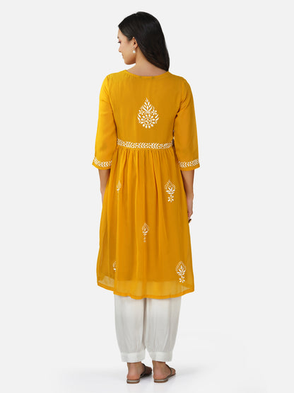 Mustard Yellow Alia Cut Chikankari Embroidered Kurta