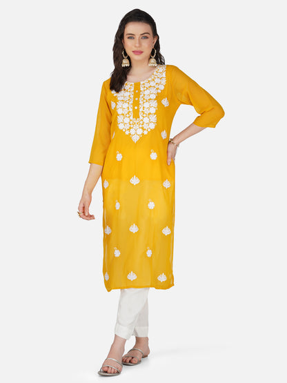 Sunny Yellow Lucknowi Chikankari Embroidered Kurta Set