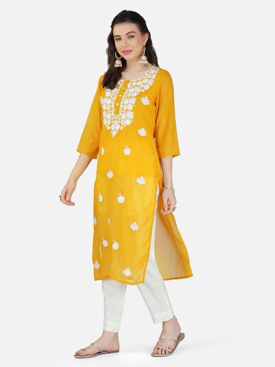 Sunny Yellow Lucknowi Chikankari Embroidered Kurta Set