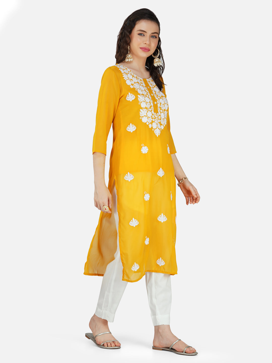 Sunny Yellow Lucknowi Chikankari Embroidered Kurta Set