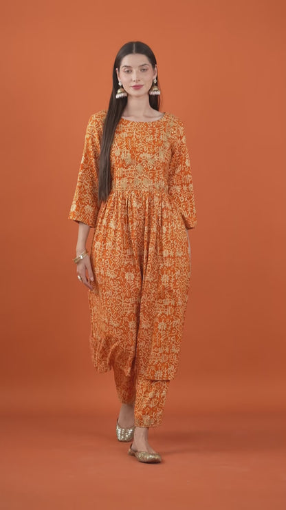 Fiery Bloom Rayon Kurta Set