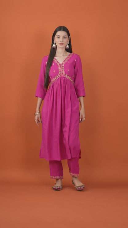 Fuchsia Glow Chanderi Silk Kurta Set