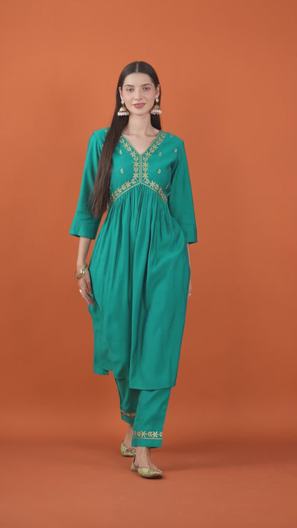 Teal Treasure Chanderi Silk Kurta Set