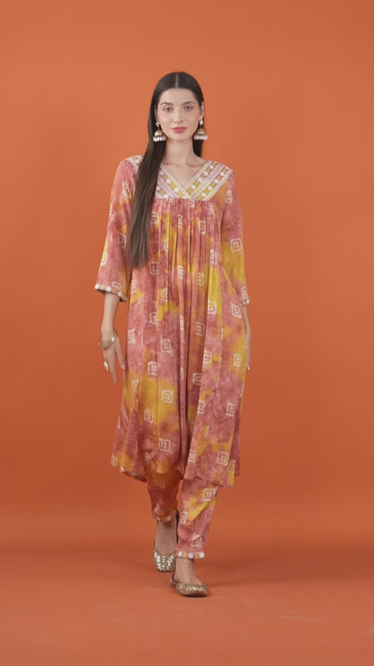 Peach Sunrise Rayon Dobby Kurta and Bottom Set