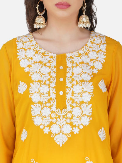 Sunny Yellow Lucknowi Chikankari Embroidered Kurta Set