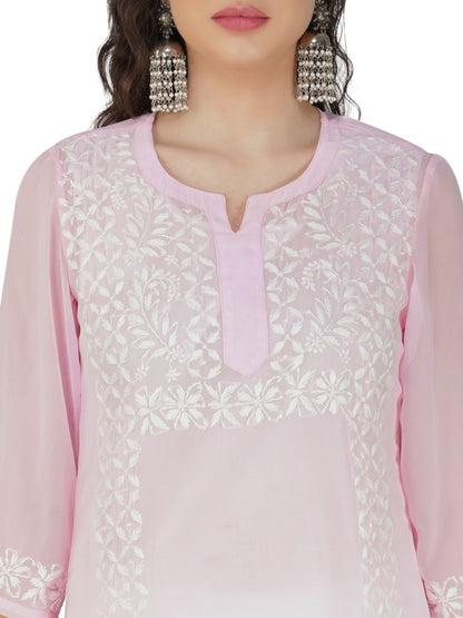 Rose Quartz Lucknowi Chikankari Embroidered Straight Kurta Set