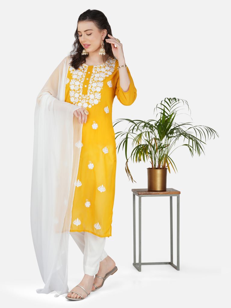 Sunny Yellow Lucknowi Chikankari Embroidered Kurta Set