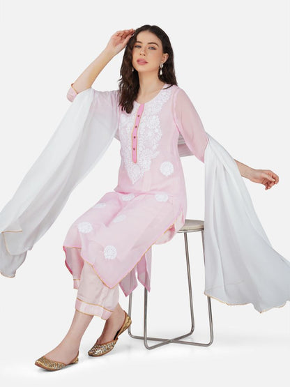 Pink Lucknowi Chikankari Embroidered Kurta Set